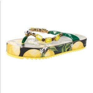 Dolce & Gabbana Green and Yellow Lemon Print Sandals